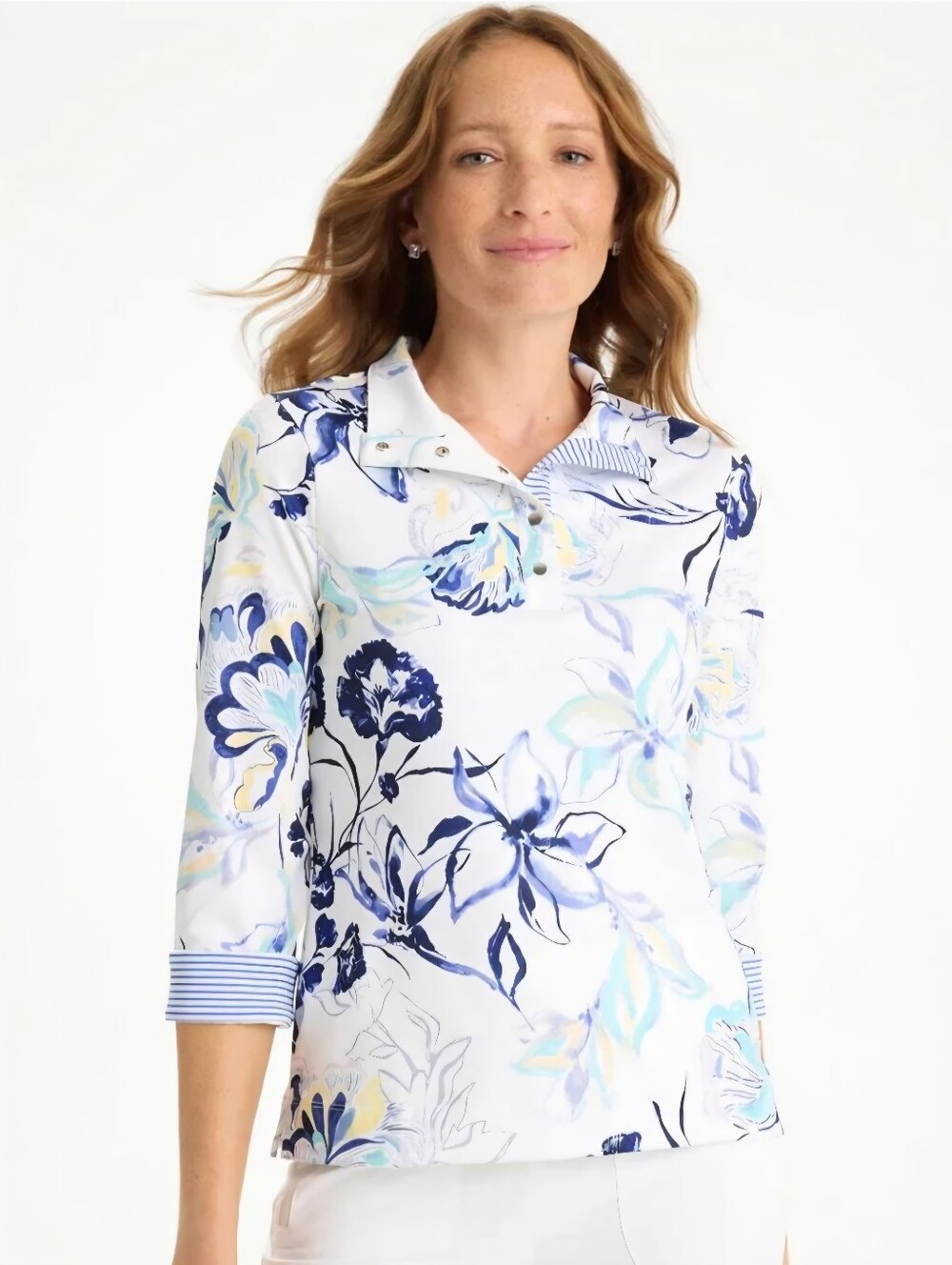 Chico's 3/XL Zenergy® UPF Floral Snap Mockneck Floral Top